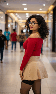 craiyon_125413_A_closeup_shot_In_a_bustling__warmly_lit_mall_corridor__a_skinny_but_attractive_Indian_40ish_woman_w-2